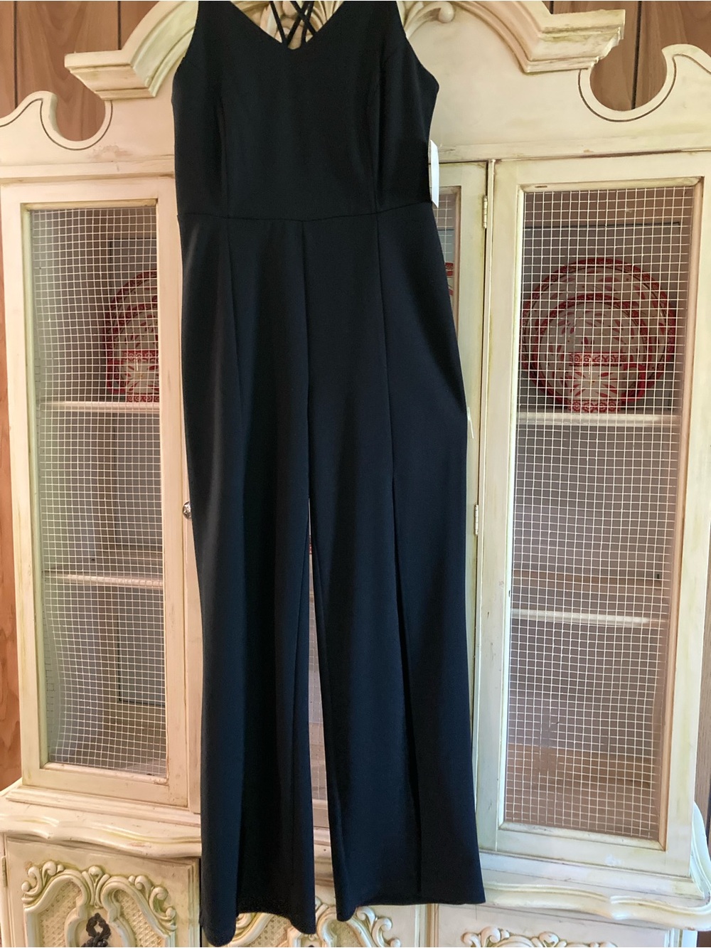JEMMA Black V-Neck Wide-Leg Jumpsuit with Strappy Back Detail